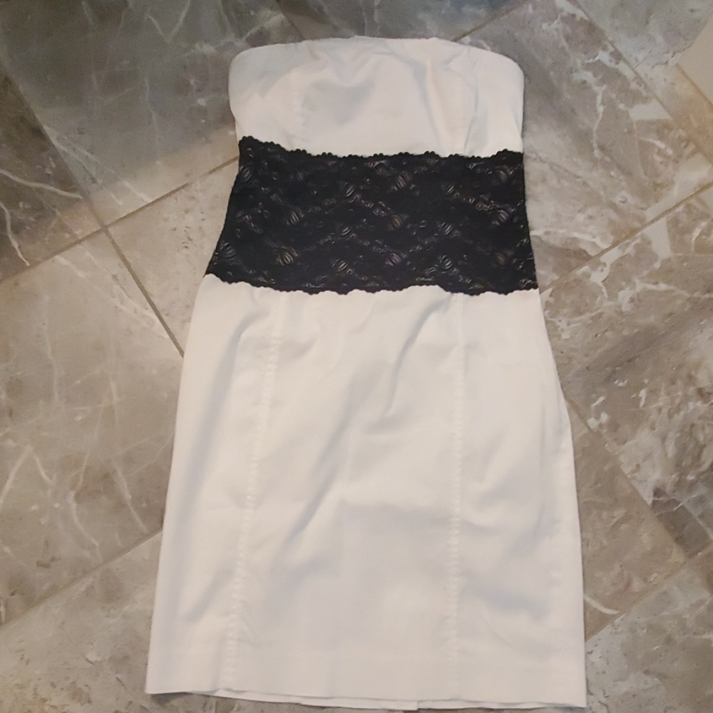 G by Guess white with black lace strapless dress